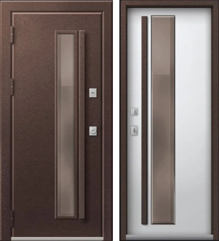 Дверь Термо Premium 4 Шоколад Муар - Кашемир Белый мех.защелка DIS007386